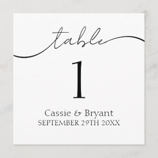 Simple Black and White Modern Wedding Table Number