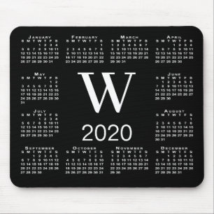 Simple Black and White Monogram 2020 Calendar Mouse Mat