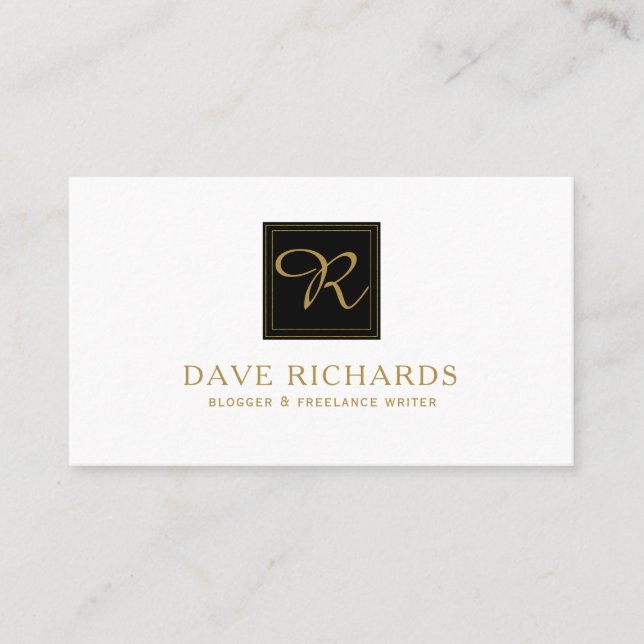 Simple Black and White Monogram Blogger and Writer Business Card (Front)