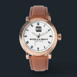 Simple Black and White Monogram Couple Names Watch<br><div class="desc">Simple Black and White Monogram Couple Names Watch Elevate your style with this minimalist black and white monogram watch, designed for couples who appreciate elegance and simplicity. Featuring a customizable design, this timepiece allows you to add your names or initials, making it a unique and sentimental gift for weddings, anniversaries,...</div>