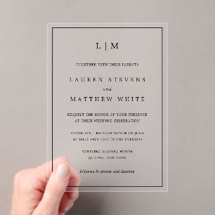 Simple Black and White Monogram Elegant Wedding Acrylic Invitations