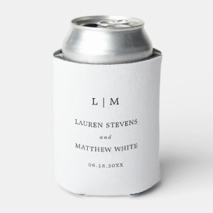 Simple Black and White Monogram Elegant Wedding Can Cooler
