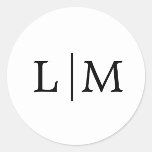 Simple Black and White Monogram Elegant Wedding Classic Round Sticker
