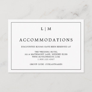 Simple Black and White Monogram Elegant Wedding Enclosure Card