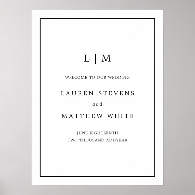 Simple Black and White Monogram Elegant Wedding Poster (Front)