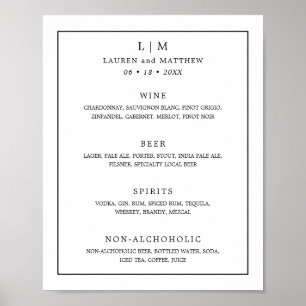 Simple Black and White Monogram Elegant Wedding Poster