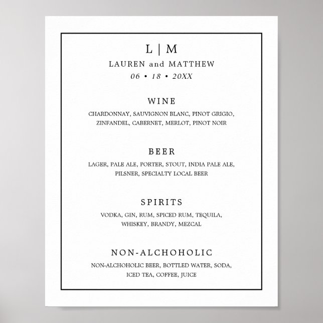 Simple Black and White Monogram Elegant Wedding Poster (Front)