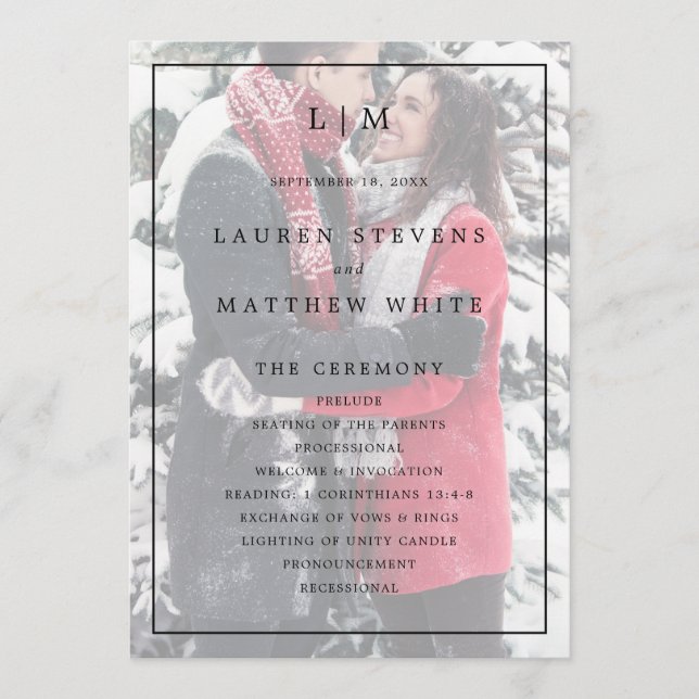 Simple Black and White Monogram Elegant Wedding Programme (Front)