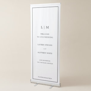 Simple Black and White Monogram Elegant Wedding Retractable Banner