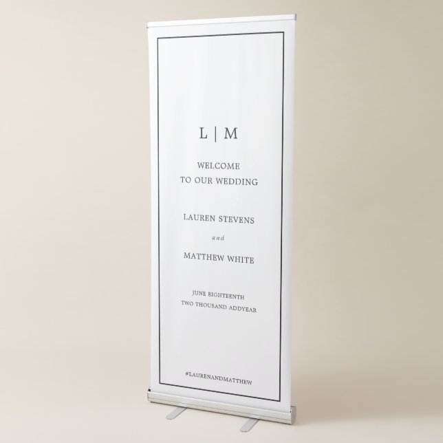 Simple Black and White Monogram Elegant Wedding Retractable Banner (3/4)