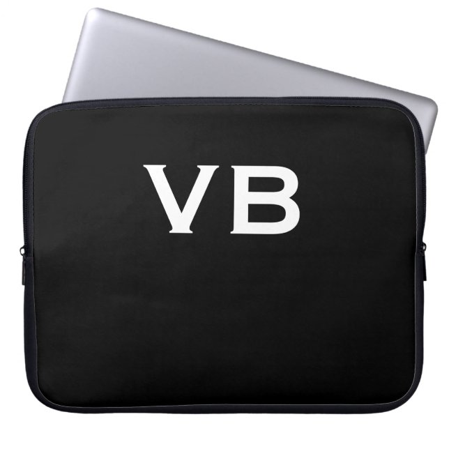Simple Black and White Monogram Laptop Sleeve (Front)
