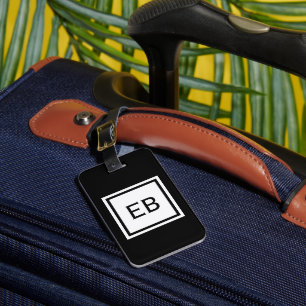 Simple Black and White Monogram Luggage Tags