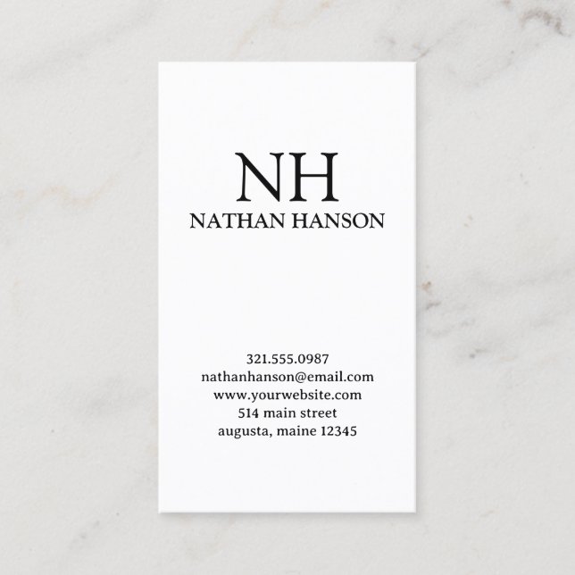 Simple Black and White Monogram Modern Business Card (Front)