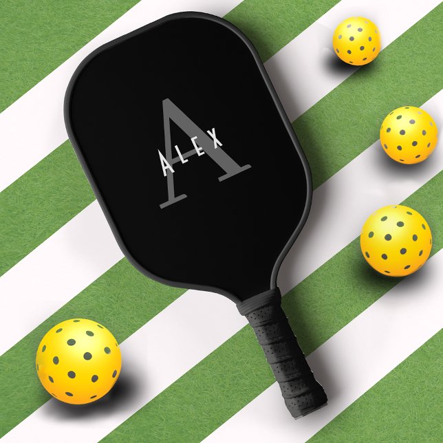 Simple Black and White Monogram Monogrammed Pickleball Paddle (Creator Uploaded)