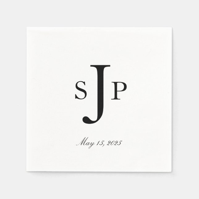 Simple Black and White Monogram Napkin (Front)