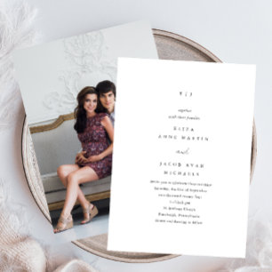 Simple Black and White Monogram Photo Wedding Invitation