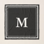 Simple Black and White Monogram Template Scarf<br><div class="desc">A black scarf has a white monogram in the centre. You can change the letter to show the correct initial. Two white squares make up the scarf's border.</div>