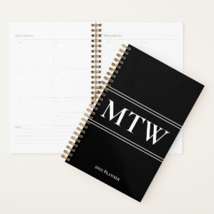 Simple Black and White Monogram Text 2025 Planner