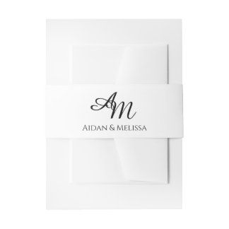 Simple Black and White Monogram Wedding Invitation Belly Band
