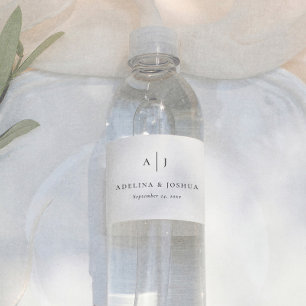 Simple Black And White Monogram Wedding Water Bottle Label