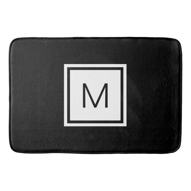 Simple Black and White Monogrammed Bath Mat (Front)