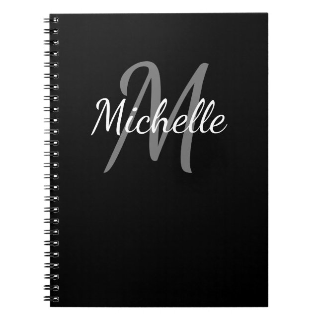 Simple Black and White Monogrammed Notebook (Front)