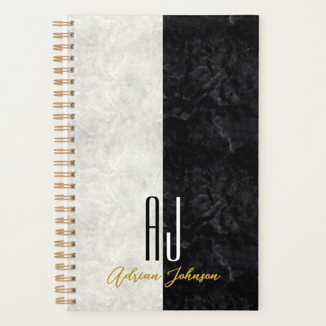Simple Black and White Monogrammed Planner (Front)