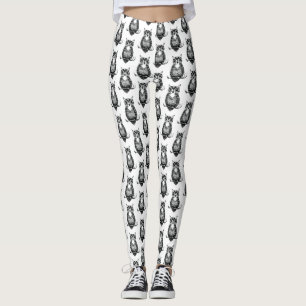 Simple Black and White Owl Pattern Leggings