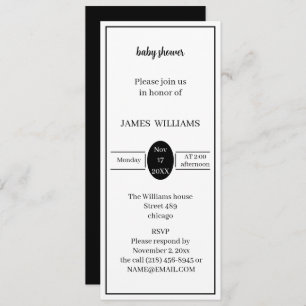 Simple Black And White Personalised Baby Shower  Invitation