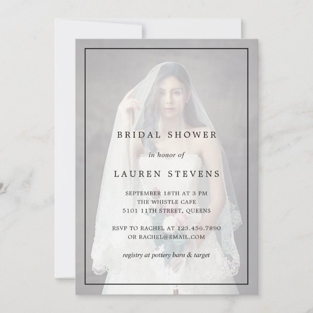 Simple Black and White Photo Elegant Bridal Shower Invitation (Front)
