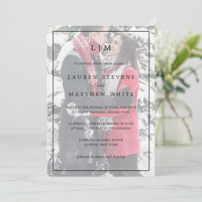 Simple Black and White Photo Elegant Wedding Invitation (Standing Front)
