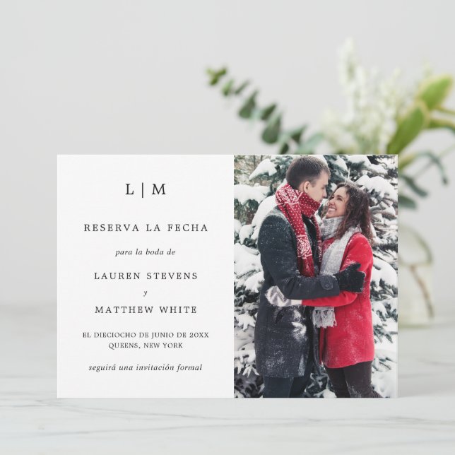 Simple Black and White Photo Elegant Wedding Save The Date (Standing Front)