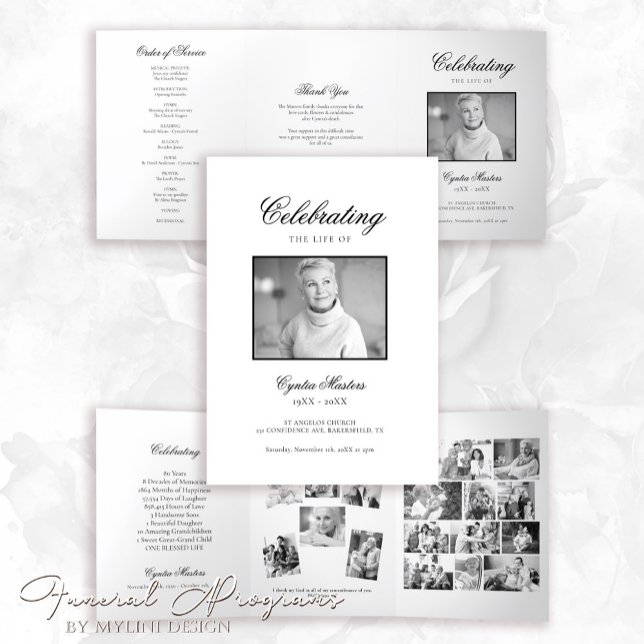 Simple Black and White Photo Funeral Program Tri-Fold Invitation (Creator Uploaded)