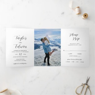 Simple Black and White Photo Modern Wedding Tri-Fold Invitation