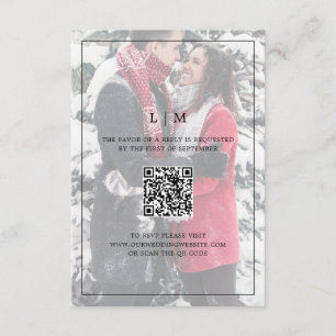 Simple Black and White Photo QR Code Wedding RSVP Card