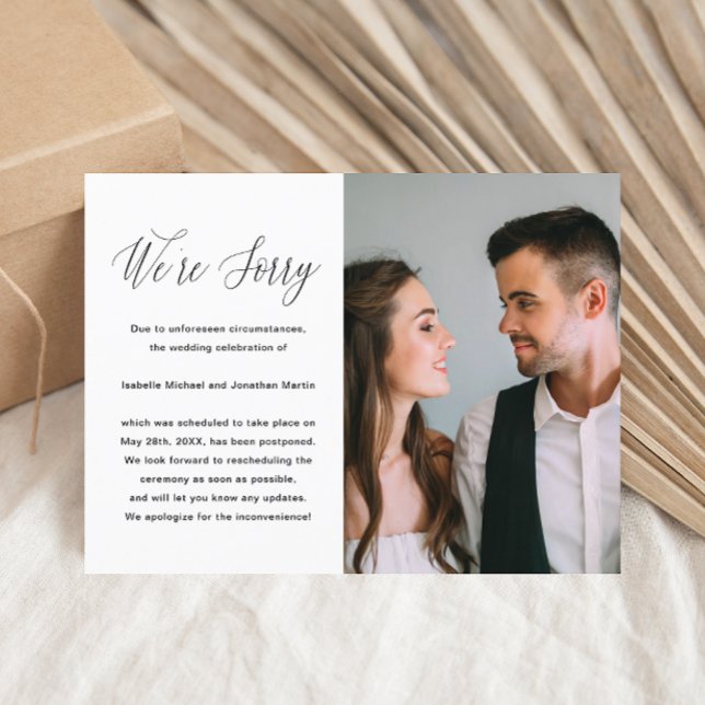 Simple Black and White Photo Wedding Postponement Announcement Postcard (Creator Uploaded)