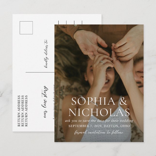 Simple Black and White Photo Wedding Save the Date Announcement Postcard (Front/Back)