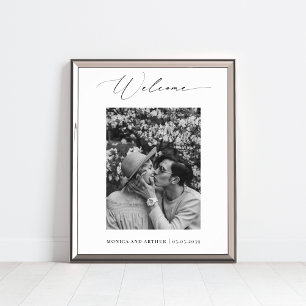 Simple Black and White Photo Wedding Welcome Sign
