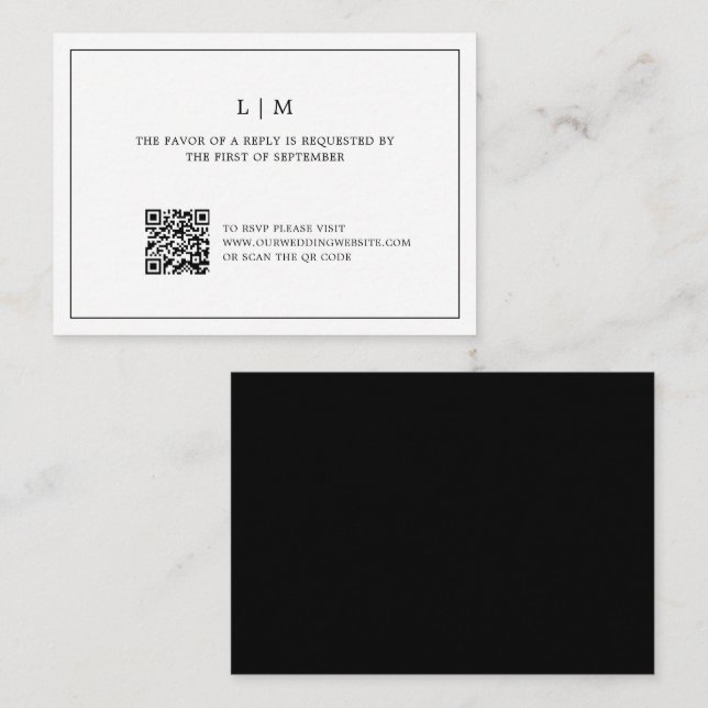 Simple Black and White QR Code Budget Wedding RSVP Card (Front/Back)