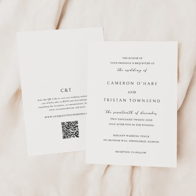Simple Black and White QR Code Clean Wedding Invitation (Creator Uploaded)