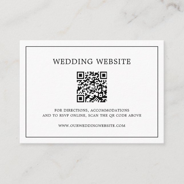 Simple Black and White QR code Elegant Wedding Enclosure Card (Front)
