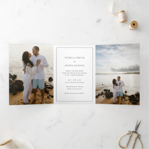 Simple Black and White QR Code Elegant Wedding Tri-Fold Invitation