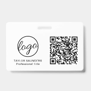 Simple Black and White QR Code Employee ID Badge