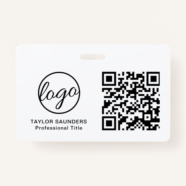 Simple Black and White QR Code Employee ID ID Badge (Front)