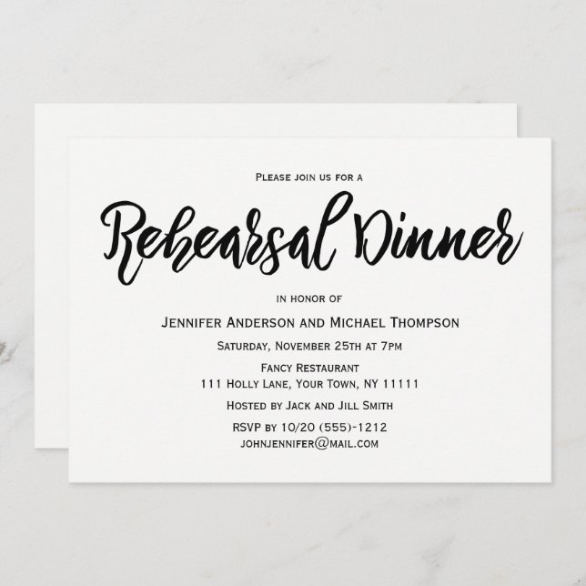 Simple Black and White  Rehearsal Dinner Invitation (Front/Back)