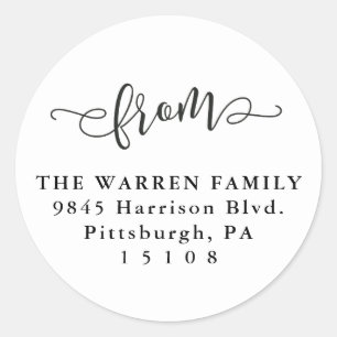 Simple black and white  return address classic round sticker