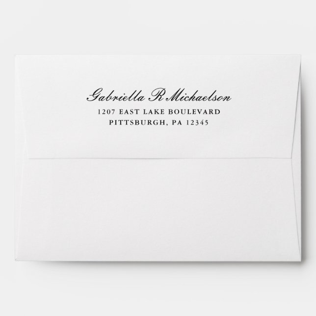 Simple Black and White Return Address Wedding Envelope (Back (Top Flap))