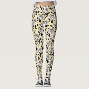 Simple Black And White Roses In A Graphic Style Leggings