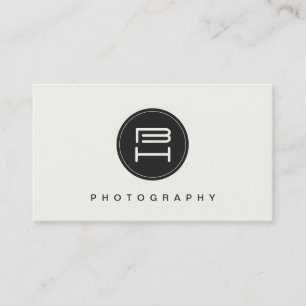 Simple Black and White Round Monogram Emblem Business Card