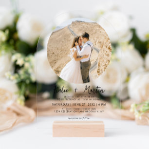 Simple Black and White Round Photo Arch Wedding Acrylic Invitations